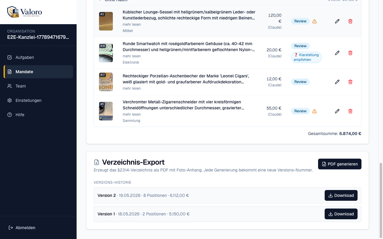 Verzeichnis-Export mit versionierter Historie und Download-Links
